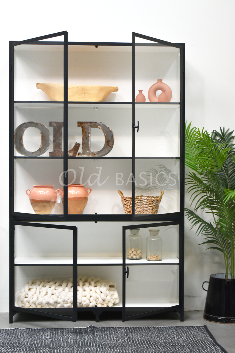 Detail van Apothekerskast Vitrine, 2 deuren, RAL7021, zwart, grijs, materiaal staal